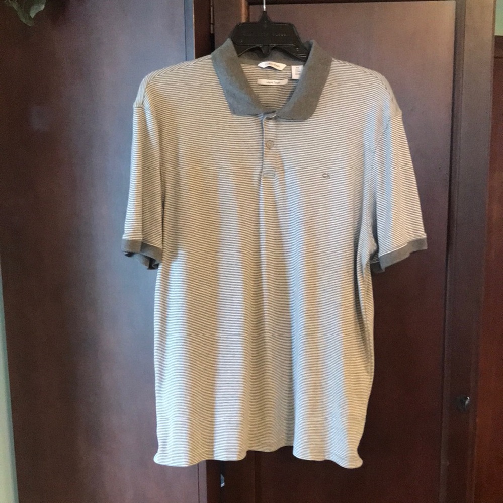 Calvin Klein Men's Gray Striped Polo